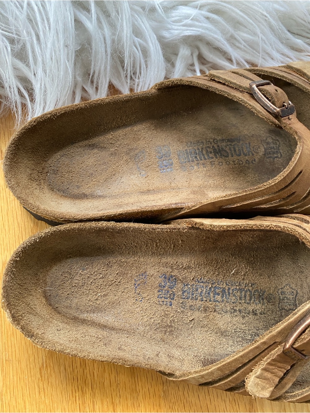 Birkenstock Granada Leather SoftBed Brown Suede Two-Buckle Slide Sandals - Picture 3 of 7